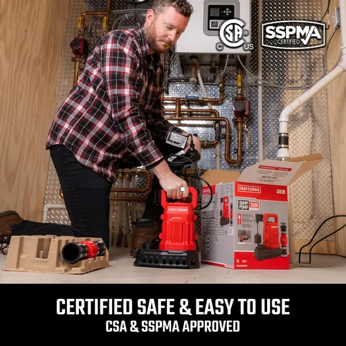 Miniatura 6 de CRAFTSMAN Termoplástico reforzado con fibra de vidrio de 1/3 HP, bomba de sumidero totalmente sumergible, bomba de agua eléctrica multiusos