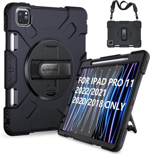 SUPFIVES Funda para iPad Pro de 11 pulgadas (4ª generación), de silicona a prueba de golpes, de grado militar, para iPad Pro 11 de 4ª/3ª/2ª Negro