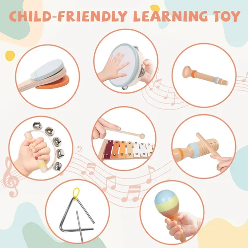 Miniatura 8 de Juego de instrumentos musicales para bebés, juguetes musicales Montessori de madera para bebés de 18 meses, instrumentos de percusión para niños