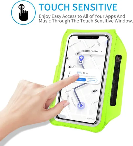 Miniatura 3 de Brazalete para correr con bolsa para auriculares, brazalete para teléfono celular para iPhone 16 15 Pro 14 Plus 13 11 XR XS, Galaxy S24/S10 Verde