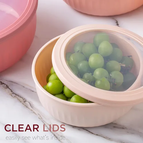 Miniatura 320 de COOK WITH COLOR Tazones de preparación con tapas - Juego de tazones pequeños de mezcla de plástico anchos y profundos anidables con tapas, juego