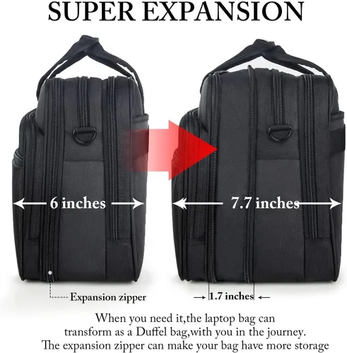 Miniatura 4 de Ytonet Maletín para laptop para juegos de 18 pulgadas, funda extragrande expandible para computadora, bolsa resistente al agua para hombres con Negro