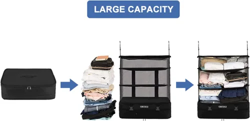 Miniatura 2 de TABITORA - Estantería portátil y plegable de gran capacidad con ganchos para colgar, ideal como almacenamiento para viajes