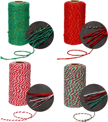 Miniatura 5 de Boao Cordeles de algodón para envolver Navidad, 4 rollos de 1312 pies, cuerda de algodón para Navidad, manualidades, regalo, panaderos, cuerda