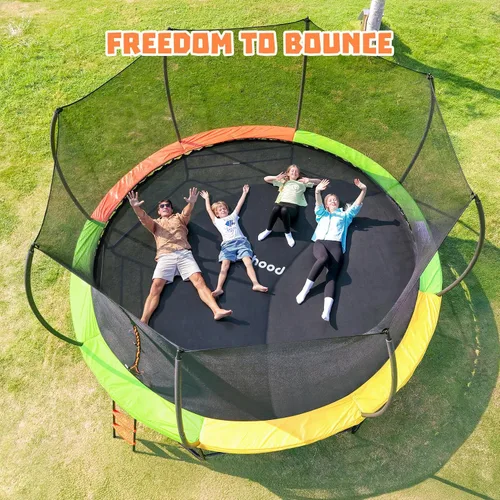 Miniatura 8 de Yohood Trampolín para exteriores de 12 pies y 14 pies, trampolines recreativos con red de cierre y escalera, aprobado por ASTM para niños y adultos