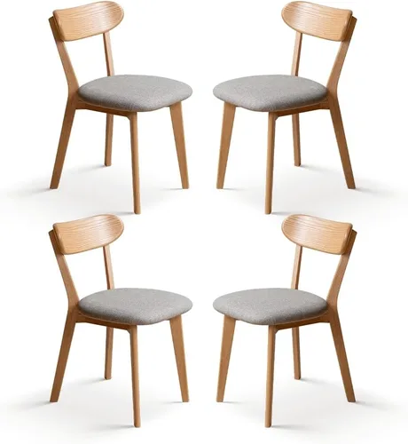 Miniatura 22 de Sillas de comedor de roble macizo 100%, silla de comedor moderna de mediados de siglo con respaldo curvo, sillas de comedor tapizadas en tela