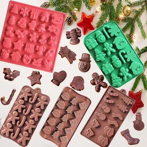 Miniatura 4 de Moldes de silicona para chocolate de Navidad, paquete de 5 moldes de silicona para dulces de Navidad con 20 bolsas de dulces de Navidad