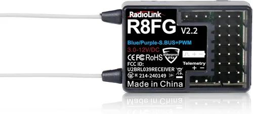 Radiolink 2.4Ghz R8FG 3ms Latencia 8 canales Gyro Receptor con telemetría de voltaje, impermeable RX para RC Crawler Car Boat Radio Controller