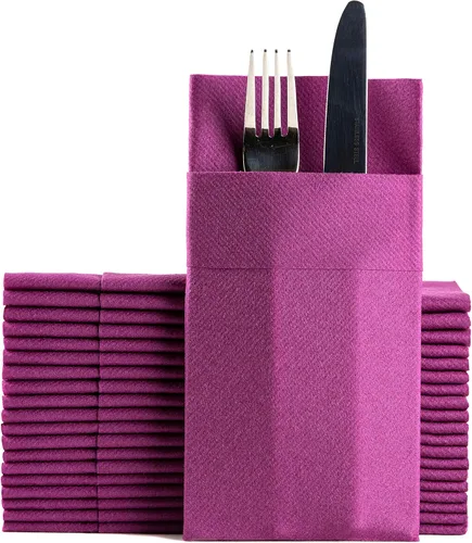 Miniatura 17 de Servilletas de papel desechables azul bebé con bolsillo incorporado para cubiertos, servilletas de tacto de lino absorbentes para cocina, baño