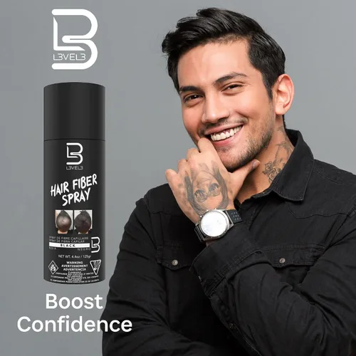 Miniatura 5 de Spray de fibra para cabello negro de nivel 3, cubre puntos calvos y adelgazamiento del cabello, cobertura instantánea de canas y apariencia más