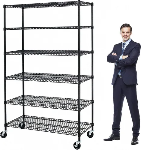 Estantería metálica de almacenamiento de 6 niveles de 208.8 cm x 121.92 x 45.72 cm, con ruedas, resistente estante con capa de acero, cromado, para