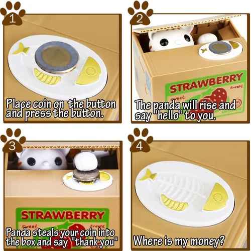 Miniatura 5 de HmiL-U Caja de Dinero de Gato que Roba Dinero, Hucha para Niños, Caja de Monedas para Ahorrar Dinero, Robo Automático de Dinero con Habla en Inglés