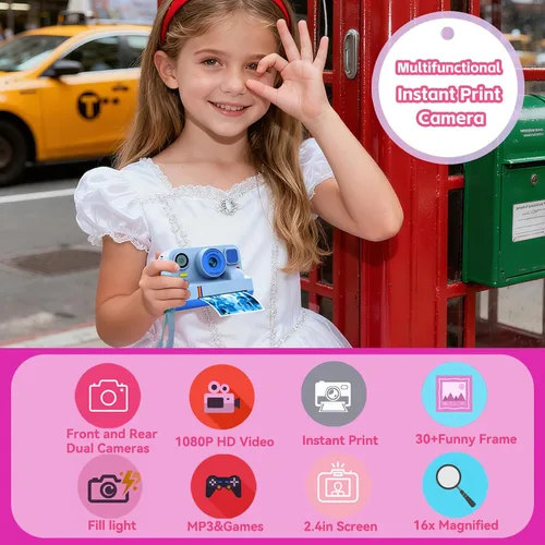 Miniatura 5 de Cámara de Impresión Instantánea para Niños, Cámara Digital Instantánea, Regalos de Navidad y Cumpleaños para Niñas y Niños de 3 a 16 Años, Juguetes