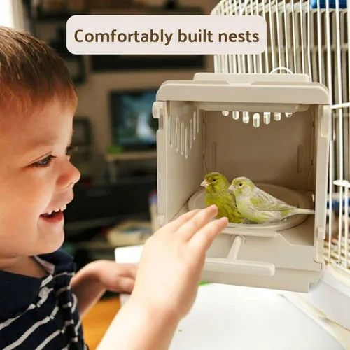 Miniatura 5 de Caja nido de plástico para pájaros, taza nido extraíble y portátil con puerta trasera corredera para una fácil limpieza y depósito para almacenar
