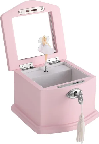 Joyero musical de bailarina rosa con espejo y cerradura para niñas, baúl de música rosa para niños, regalo para Navidad, Año Nuevo, cumpleaños