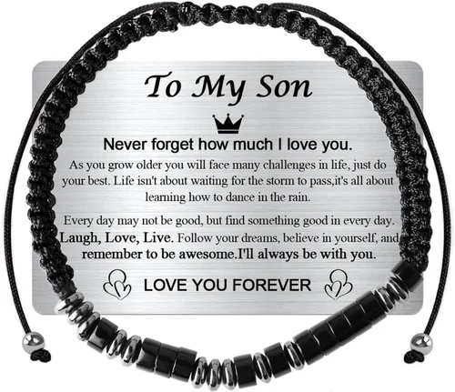 Miniatura 7 de Ideas de regalo para adolescentes y niños: Pulsera de código morse con texto en inglés "I LOVE YOU" para hijo - Ajustable, hecha a mano, rellenos