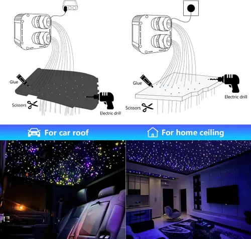 Miniatura 5 de AMKI Kit de techo de fibra óptica Starlight de alto brillo de 32 W, 1800 unidades, 0.03 pulgadas, 16.4 pies, RGBW activado por sonido, aplicación