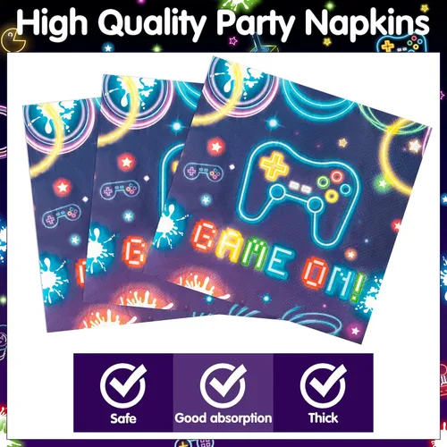 Miniatura 4 de 96 platos de fiesta de videojuegos, suministros de neón para fiestas, decoraciones de vajilla que brillan en la oscuridad, platos de papel