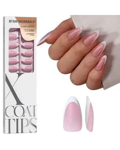Miniatura 20 de BTArtboxnails XCOATTIPS uñas postizas con punta francesa - Uñas postizas largas cuadradas con base de purpurina rosa, 90 piezas de puntas de uñas