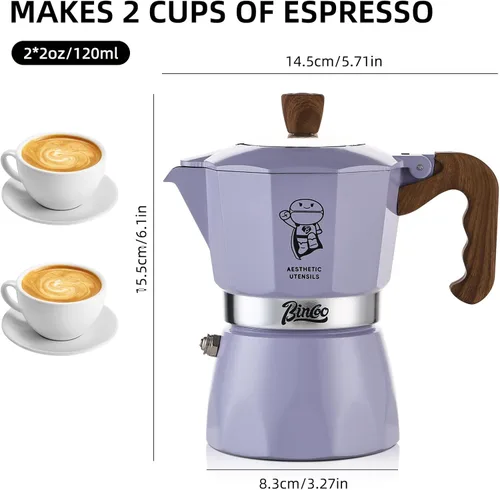 Miniatura 3 de Bincoo Estufa para máquina de café expreso, 2 tazas/4.1 fl oz, pequeña estufa italiana, olla moka para camping, portátil, ideal para el hogar