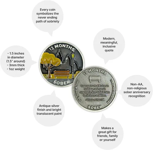Miniatura 6 de The Achieve Mint Ficha sobria de 13 meses Chip sobrio de trece meses Regalo no AA, medallones no religiosos para hombres y mujeres que celebran