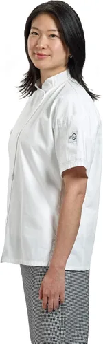 Miniatura 4 de Mercer Culinary Millennia - Chaqueta de manga corta para mujer con botones tradicionales, Blanco