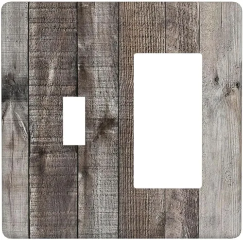 Miniatura 67 de Placa de pared dúplex de receptáculo de dispositivo de 1 gang de madera envejecida blanca gris con veta de tablón, cubierta de enchufe eléctrico