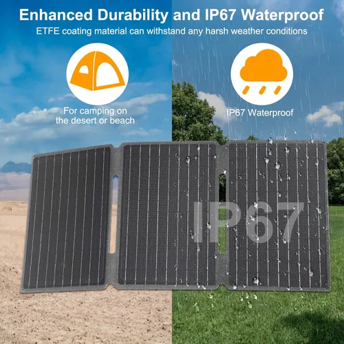 Miniatura 6 de Kit de panel solar plegable portátil de 30 W 18 V ETFE paneles solares cargador con USB 3.0, salidas tipo C y CC, carga rápida compatible