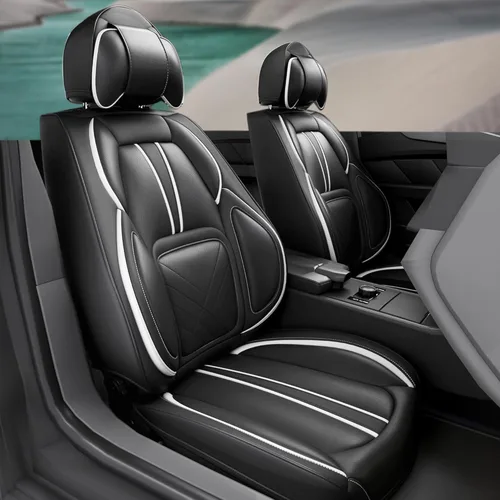 Miniatura 12 de ASLONG 5 piezas 2025 Fundas para asientos delanteros y traseros de auto, accesorios para el interior del auto con cuero Nappa resistente al agua Gris