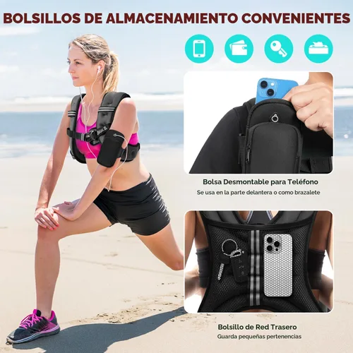 Miniatura 5 de BAGAIL Chaleco con peso de 5, 8, 10, 12, 15, 20, 25, 30 lbs, para caminar y perder peso, reflectante, con bolsa para teléfono, para mujeres y Negro