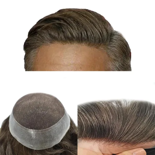 Miniatura 21 de Sistema de reemplazo de cabello de encaje francés para hombre, piezas de cabello de aspecto natural, color negro, marrón, rubio, gris, protesis