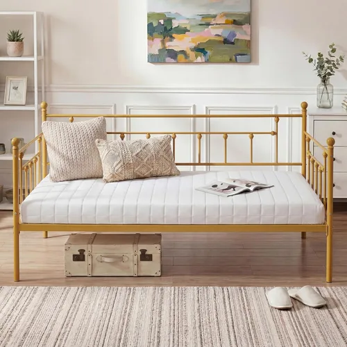 Miniatura 26 de VECELO - Marco de sofá cama de tamaño individual con soporte de listones de acero, cabecero, plataforma de cama para sala de estar, habitación
