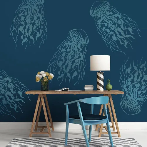 Miniatura 4 de Plantilla de pared de medusas grandes – Plantillas grandes para pintar paredes – Prueba plantillas en lugar de papel tapiz – Plantillas modernas