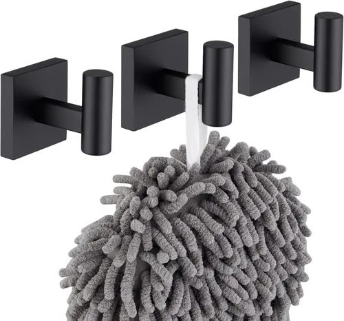KOKOSIRI Gancho para bata de baño, toalla de baño, ganchos para abrigos, color negro mate para baño, cocina, pared, paquete de 3 unidades de acero