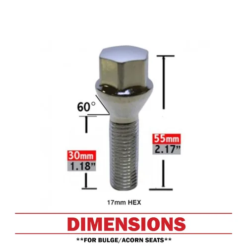 Miniatura 2 de Wheel Accessories Parts 20 pernos de rosca M12 x 1.5 12 x 1.5 para asiento de bellota, acabado cromado, vástago de 1.08 pulgadas, longitud hexagonal