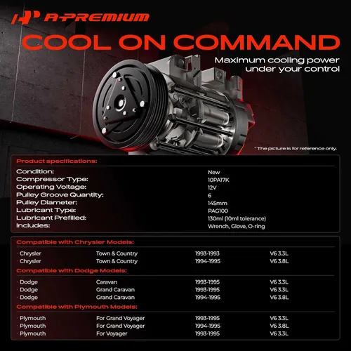 Miniatura 2 de A-Premium Compresor de CA con embrague compatible con Dodge Grand Caravan 1993-1995, Caravan & Plymouth Grand Voyager 1993-1995, Voyager & Chrysler