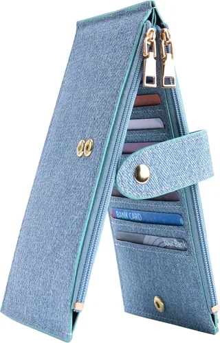 Miniatura 22 de Travelambo Billeteras de cuero para mujer, delgada, con bloqueo RFID, billetera plegable para tarjetas de crédito, Marrón beige