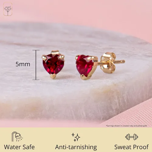 Miniatura 3 de MAX + STONE - Aretes de oro amarillo o blanco de 14 quilates con forma de corazón para mujer con piedra natal de 0.197in, Metal Gema