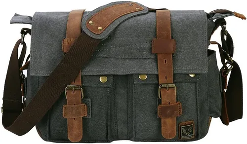 Miniatura 9 de morral de cuero y lona para computadora portátil + morral de lona para cámara Dslr Slr, Verde ejército), 3323830