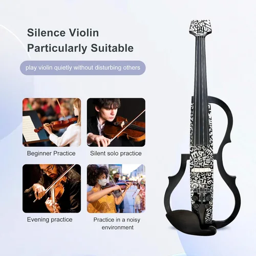 Miniatura 6 de Violín eléctrico de fibra de carbono premium tamaño completo 4/4, violín eléctrico silencioso profesional para adultos y adolescentes, violín