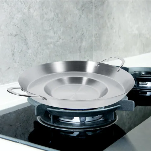 Miniatura 6 de Hemoton Sartén mexicana cóncava de acero inoxidable de 19.7 pulgadas para freír y freír compatible con cocinas de gas y de inducción