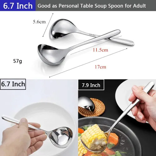 Miniatura 6 de Cuchara de sopa profunda de acero inoxidable 18/8, 6.7 pulgadas (4 empaquetadas)