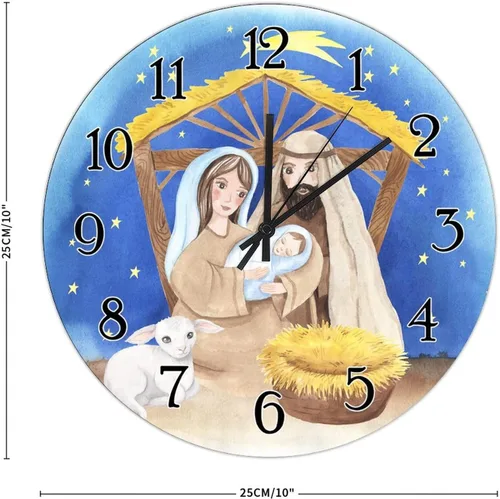 Miniatura 2 de Reloj de pared de madera de regalo cristiano de Feliz Navidad, Jesús es la razón, escena de la natividad, relojes de pared colgantes de granja