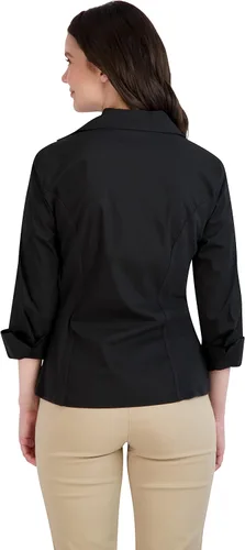 Miniatura 3 de Zac & Rachel Camiseta de manga 34 con botones para mujer con inserciones de punto acanalado para un ajuste cómodo