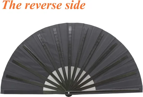 Miniatura 6 de Abanico grande plegable para hombres y mujeres, regalo de baile, tela de nailon de bambú, ventilador de mano negro de 13 pulgadas (bambú negro)