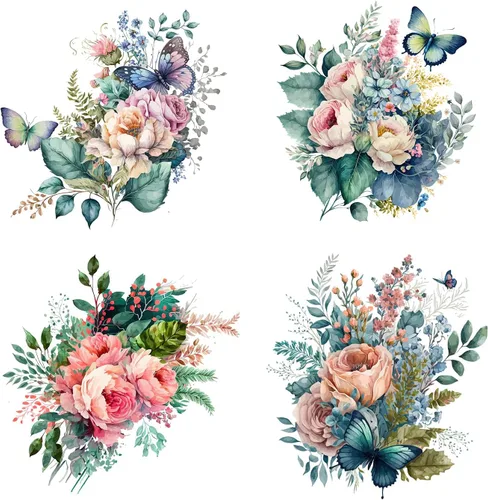 Miniatura 2 de 4 calcomanías autoadhesivas para asiento de inodoro, diseño floral, diseño de flores de acuarela, para colocar en casa, para dormitorio, sala