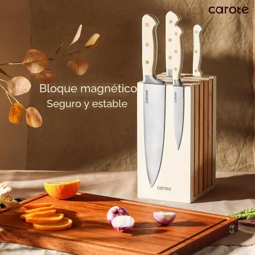 Miniatura 3 de CAROTE Juego de 11 piezas de cuchillos con bloque para cocina, hoja de acero inoxidable ultra afilada, mango ergonómico triple remachado, bloque