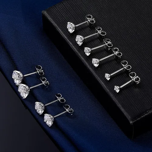 Miniatura 4 de 18K White GoldGold Plated Round Cut Cubic Zirconia Stud Earrings Sets for Women and Men 5 Pairs 3-7mm