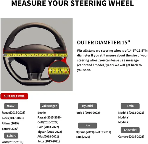Miniatura 3 de Funda para volante en forma de D, protector de cuero de alta calidad para volante de automóvil, diseño deportivo de fibra de carbono, antideslizante