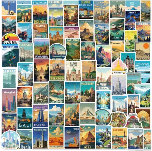 100 calcomanías vintage de mapa del mundo, calcomanías de vinilo estéticas para viajes, equipaje, diarios, álbumes de recortes, globos impermeables